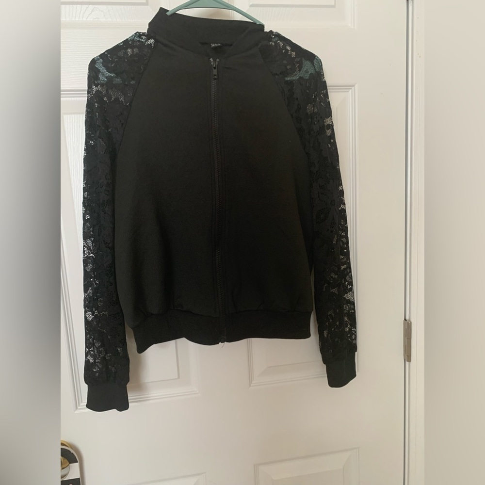 Black jacket with floral lace sleeves size XS